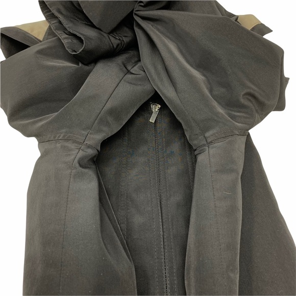 Gallery Hooded Trench Coat Size LP Black Long Zip Rain Resistant Detachable Hood - Picture 9 of 13